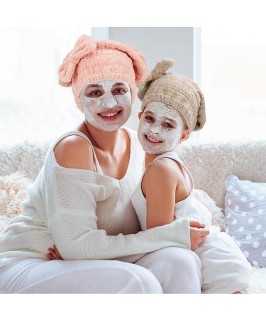 FRIUSATE Microfiber Hair Towel Cap 2 Pack - Soft Absorbent Hair Wrap for Women | Ideal for Curly Long & Thick Hair - Khaki & Pink Turban Shower Cap with Bow-Knot - Buy Online on GoSupps.com