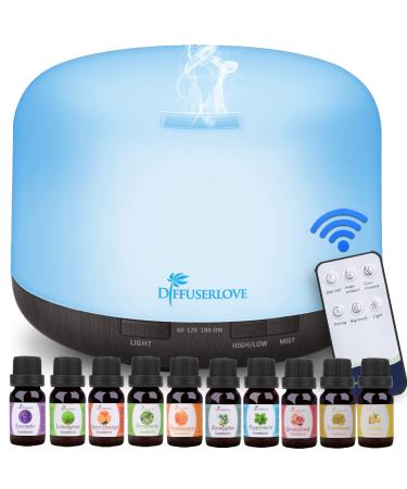 Diffuserlove Essential Oil Diffuser 500ML Ultrasonic Aromatherapy Diffuser Mist Humidifiers with Mute Design, Timer and Waterless Auto Shut-Off, 7 Color LED Lights for Office Home Bedroom Black
