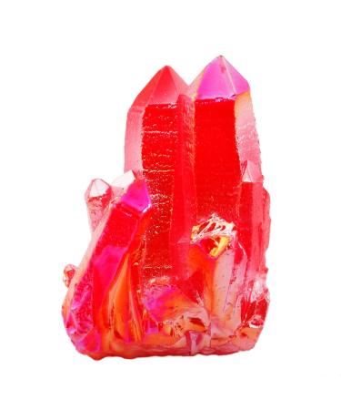 Nupuyai Titanium Coated Rock Crystal Druse Rough Stone Irregular Crystal Cluster Quartz Geode Gemstone for Reiki Feng Shui Decoration Red