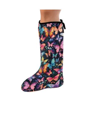 Colorful Butterfly Print Leg Cast Covers Cast Sock Over Cast Cast Sock Cast Cover Below The Knee Leg Cast Sleeve for Foot Leg Protector Men Women Medium Colorful Butterfly Print 1