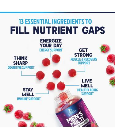 Multivitamin for Men - Complete Daily Mens Multivitamin Gummies with Vitamin D B Vitamins Zinc & More - Energy Memory Focus & Immune Health Support - 13 Essential Vitamins & Minerals - 60 Capsules - Buy Online on GoSupps.com
