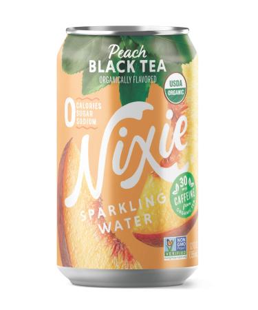 Nixie Sparkling Water Peach Black Tea Lightly Caffeinated (30mg) | 12 fl oz cans 24 pack | Organic Non-GMO 0 Calories 0 Sugar 0 Sodium