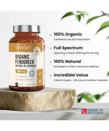 Organic Fenugreek Capsules 2250mg - 180 Capsules - Vegan - Supports Blood Sugar & Cholesterol - Made in UK - Buy Online on GoSupps.com