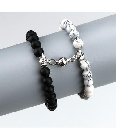 Luokifur Heart Magnetic Tar Bound Bracelets for Couples - Adjustable Pearl & Matt Stone Friendship Gifts in Black & White - Buy Online on GoSupps.com