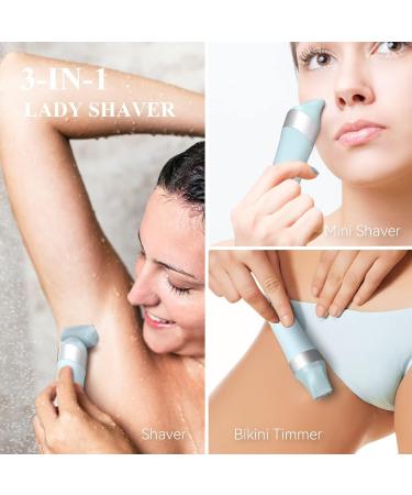 3-in-1 Electric Razor for Women | Dual-Foil Shaver & Rechargeable Bikini Trimmer | Body Hair Removal with Illumination (Light Blue - Buy Online on GoSupps.com
