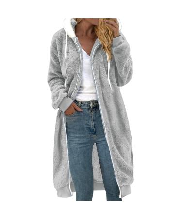 Hanxiulin coat plush jacket hoodie jacket oversize winter coat fleece jacket ladies long -sleeved stand -up collar overwear autumn coat loose slim casual fashion plush jacket premium coat m gray