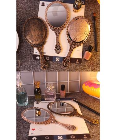 AKOAK Retro Pattern Handle Makeup Mirror - Portable Hand-held Lace Mirror in Rose Gold - Buy Online on GoSupps.com