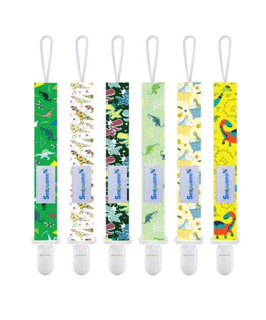 Smlpuame baby pacifier chain girl boy 6 pieces bpa-free pacifier band fabric girl boy pacifier chain nuckel chain fit most pacifier and bite toys dummy clips for baby (dino) dinosaurs