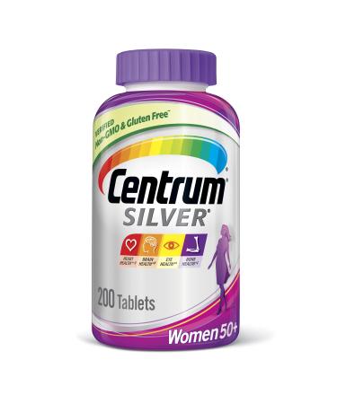 Centrum Silver Women's Multivitamin for Women 50 Plus  Multivitamin/Multimineral Supplement with Vitamin D3  B Vitamins  Calcium and Antioxidants  Gluten Free  Non-GMO Ingredients - 200 Count 200 Count (Pack of 1)