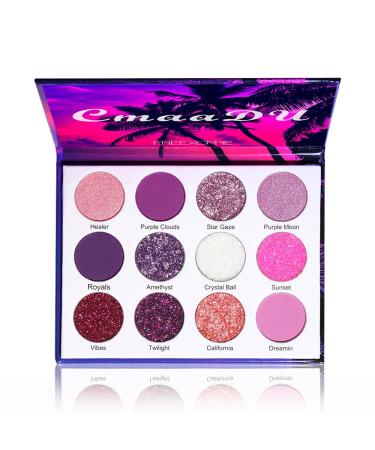 Yeweian Glitter Eyeshadow Palette 12 Colors Shimmer High Pigmented Eyeshadow Powder Dream Purple Pink Eyeshadow Palette Makeup Colorful Lasting Waterproof Eyeshadow Palette for Girl Women