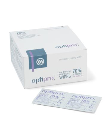 OptiPro Pre-Injection Wipes (x200) - Individually Wrapped Disposable Medical Skin Cleaning Easy-Tear 70% Isopropyl Alcohol Sachet Wipes (200 Wipes) 200 Count (Pack of 1)