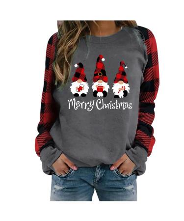 FUAIOKT Womens Oversized Christmas Shirts Cute Reindeer Snowman Crewneck Long Sleeve Graphic Tees Xmas Holiday Pullover Top D-red Large