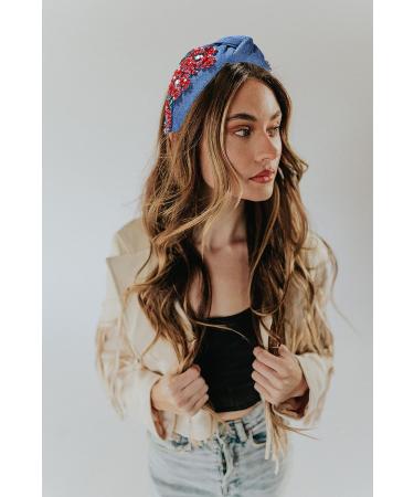 GLBCC Blue Flower Knot Headband - Rhinestone Crystal Wide Vintage Hairband for Women - Buy Online on GoSupps.com