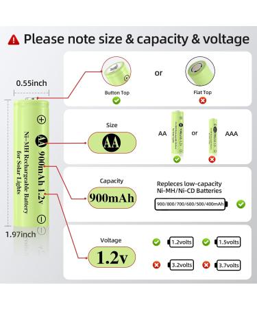 AA 1.2V Ni-MH Rechargeable Batteries - High Capacity 900mAh for Solar & Outdoor Lights (12 Pack - Buy Online on GoSupps.com
