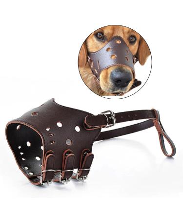 PETCUTE Dog muzzle Anti bite Leather Dog Muzzles prevent biting barking chewing adjustable pet muzzle Soft XL Brown