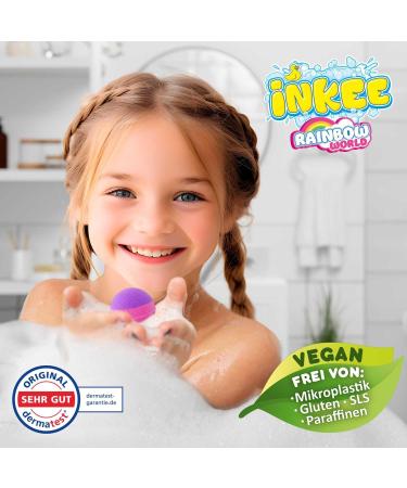 INKEE Pack Color Rainbow World - 9 Pack Scented Bath Bombs for Kids - 9 Bath Balls with 3 Different Color Layers (Pink Purple and Blue) Candy Floss Aroma and Argan Oil - Buy Online on GoSupps.com