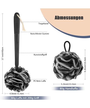 Rolizoe Loofah with Handle & Stem Back Brush Set - Black & White Luffa Sponge for Bathing & Shower - 43cm - Buy Online on GoSupps.com