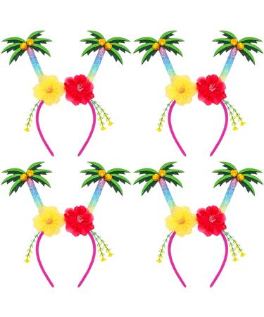 4 PCS Hawaiian Head Bopper Headband Palm Tree Pineapple Head Bopper for Kids Women Costume Accessories Sunmmer Party Favor Palm Tree Style