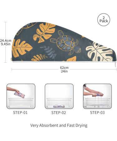 Super Absorbent Turtle and Leaf Hair Towel 2 Pack - Quick Dry Hair Turbans with Button Twist for Women & Girls | International Shipping Available - Buy Online on GoSupps.com