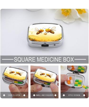 Bee Love Honey Print Pill Box - Decorative 2 Compartment Medicine Organizer - Portable Metal Pill Case for Pocket & Purse - Buy Online on GoSupps.com