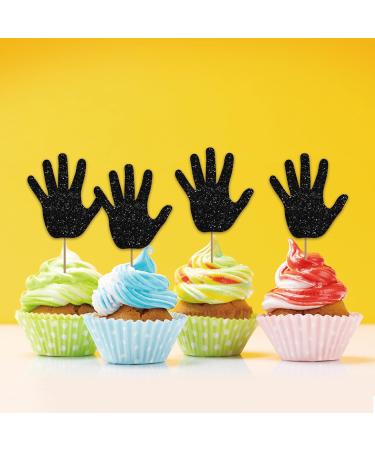 Set of 24 High Five Cupcake Toppers Black Glitter Hand Cupcake Toppers for 5th Birthday High Five Cake Decorations for Happy 5th Birthday/Anniversary Party Supplies - Buy Online on GoSupps.com