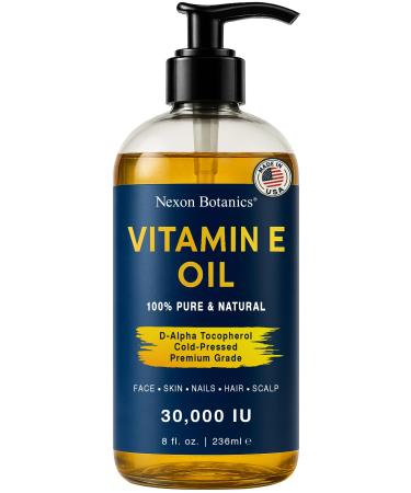 Pure Vitamin E Oil 30 000 IU 8 fl oz - Cold-Pressed Hexane Free Natural Moisturizer for Skin & Face - Supports Scar & Stretch Mark Care by Nexon Botanics Vitamin E 8 Fl Oz (Pack of 1)