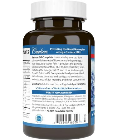 Carlson - Salmon Oil Complete 700 mg Omega-3s + Astaxanthin Cardiovascular Support Brain Function & Joint Health 60 Softgels 60 Count (Pack of 1) - Buy Online on GoSupps.com