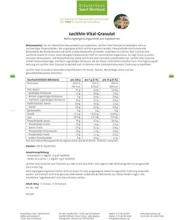 Sanct Bernhard Lecithin Vital Granules 500g - Rich in Polyunsaturated Fatty Acids & Choline for Optimal Health | International Shipping Available - Buy Online on GoSupps.com