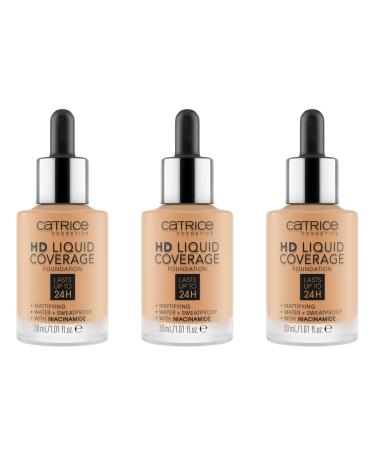 Catrice Catrice HD Liquid Coverage - Set of 3 foundations - No. 034 - Medium Beige - For combination skin - Long-lasting - Mattifying and smoothing - Matte - Vegan - Oil-free - Waterproof - 3 x 30 ml
