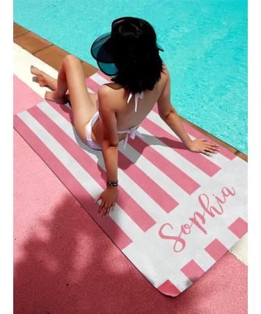 Custom Name Beach Towel - Sand Free Microfiber, Quick Dry, Personalized Stripes Print - 30x60 Inch Pink Towel for Adults & Kids - Buy Online on GoSupps.com