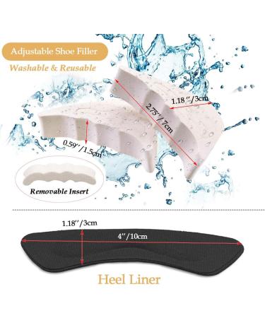 4 Pairs Adjustable Shoe Filler & Heel Grip Liner Inserts - Reusable Toe Plug Foot Brace Pads for Men & Women - Black Khaki Beige - Buy Online on GoSupps.com