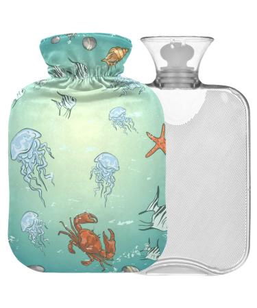 NAANLE SEA LIFE jellyfish heat bottle with cover Transparent hot water bottle 1l heat bottle for bed hand feet warmer pain relief heat and cold therapy