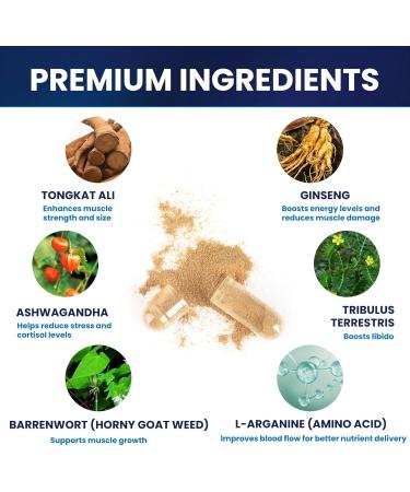 Testosterone Booster for Men with Ashwagandha L-Arginine Tongkat Ali Tribulus Natural Testosterone Supplement for Men Workout Strength Booster Performance and Building Muscle 180 Capsules - Buy Online on GoSupps.com