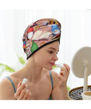 Hair Towel Wrap | Quick Drying Towel Turban with Button | Gnomes Books Tea Cups Design - Buy Online on GoSupps.com
