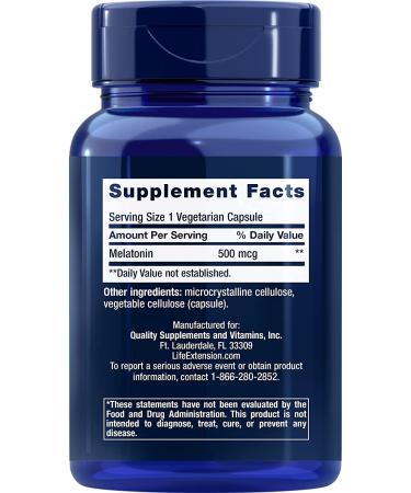 Life Extension Melatonin 500 mcg - 200 Vegetarian Capsules for Sleep Support - Buy Online on GoSupps.com