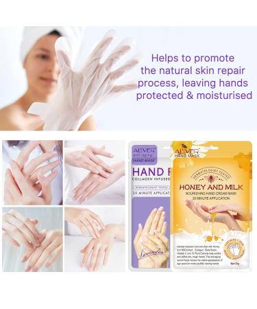 4 Pairs Moisturizing Peeling Hand Mask with Honey & Milk - Natural Plant Extracts Collagen Brightening & Anti-Aging Repair (Honey & Lavender) - Buy Online on GoSupps.com
