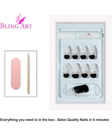 Bling Art Almond False Nails Fake Stiletto Gel Glitter Glossy Acrylic Long 24 Tips Glue (Black White Glossy) - Buy Online on GoSupps.com