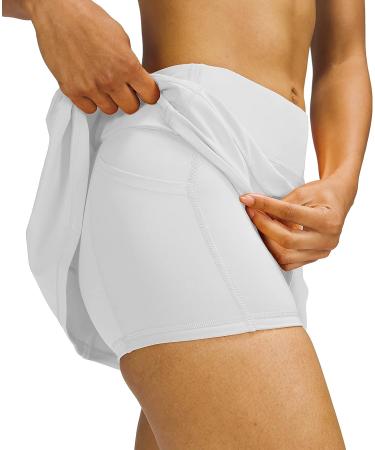 MEIVSO Women's Tennis Skirt with Pockets and Shorts - White Medium | Activewear Sports Skort - Buy Online on GoSupps.com