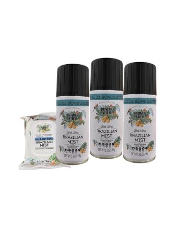 Brazilian Mist Body Spray Pistachio & Salted Caramel 3.5 oz Pack of 3 | Includes 1 Pack of 30 Face & Body Wipes
