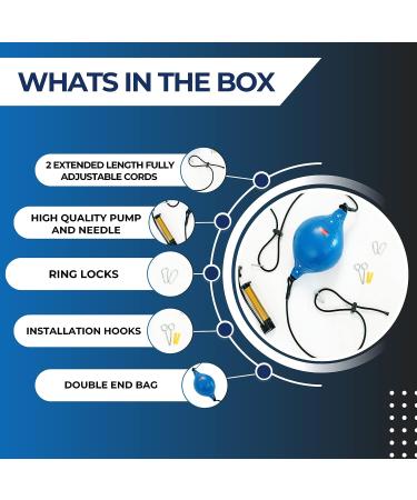 Blue PU Leather Double End Bag for Boxing | Fully Adjustable Cords | Quiet Punch Doorway Punching Bag with Air Pump | Installation Hooks & Manual Included - Buy Online on GoSupps.com