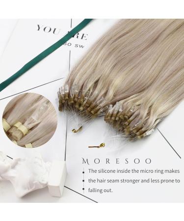 Moresoo 60 cm Microring Extensions - Real Remy Hair Ashblond & Platinblond - Cold Fusion Micro Loop #P18/613 - 50g - Buy Online on GoSupps.com