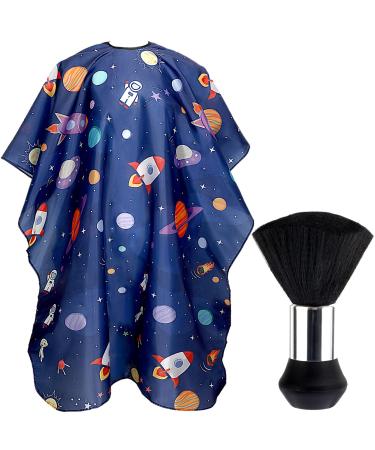 FEBSNOW Kids Hair Cutting Cape Professional Kids Barber Cape and Neck Duster Brush Cartoon Hairdresser Apron with Adjustable Closure for Children Salon Barber Supplies for Kids & Adults 55x39 Inches Cartoon Space