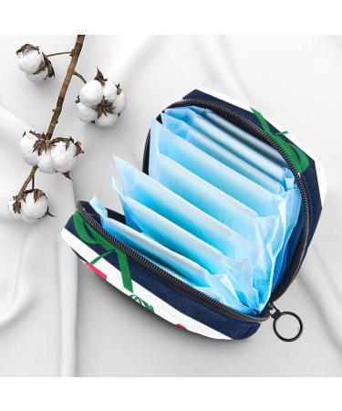 Stylish Menstruation Pad Bag with Zipper | Women's Tampon & Napkin Storage | Red Cherry Blue & White Stripes - Buy Online on GoSupps.com