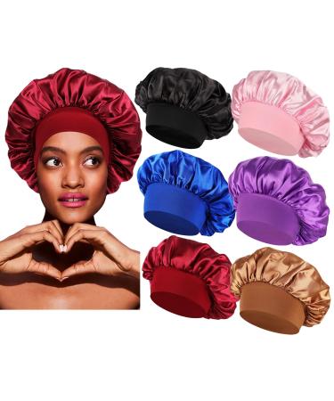 Himoswis 6 PCS Satin Hair Bonnets for Black Women Hair Bonnet for Sleeping Sleep Bonnets for Women/Men Bonnet for Men Satin Bonnets for Curly Hair 6 Pcs Bonnet Pack Set in Different Color