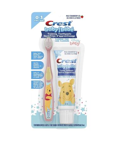 Oral-B Fluoride Free Training Toothpaste Kit for Kids and Toddlers Toothpaste in Mild Strawberry Flavor and 1 Toothbrush Featuring Disney's Winnie The Pooh 36 mL CREST/ORAL B DISNEY BABY TOOTHPASTE/TOOTHBRUSH TRAINING KIT