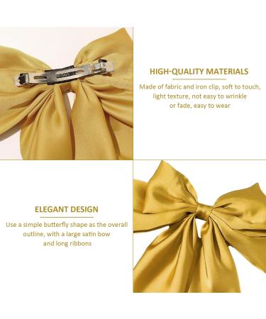 1 Piece of Long Streamer Hairpin With 1 Hair Ring and 2 Ribbon Hair Clips Bow Hair Accessories Solid Color French Hair Clips Birthday Party Accessories Simple and Versatile Hairpin (Yellow) - Buy Online on GoSupps.com