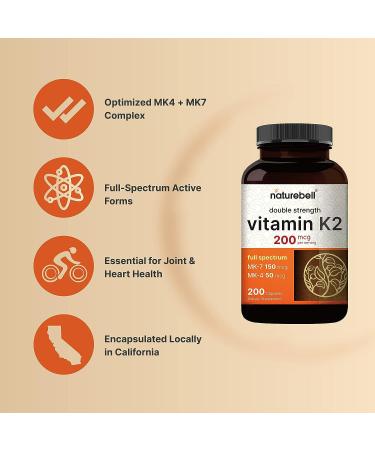Full Spectrum Vitamin K2 Supplement - 200 mcg 200 Capsules - Joint & Heart Health Support - Non-GMO - Buy Online on GoSupps.com