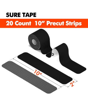 Shop Sure Tape Water Resistant Kinesiology Tape - 20 Precut Latex Free Strips for Sports Therapy - Buy Online on GoSupps.com