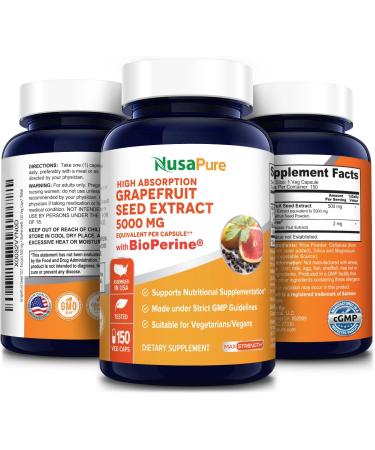 NusaPure Grapefruit Extract 5 000 mg per Capsule (Extract 10:1) Bioperine 150 Veggie caps (Vegan Gluten Free Non-GMO) - Buy Online on GoSupps.com