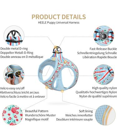 Heele Dog Harness for Small & Medium Dogs - Adjustable Reflective Soft Mesh Puppy Harness in Flower Cyan Breathable & Comfortable Design - Buy Online on GoSupps.com